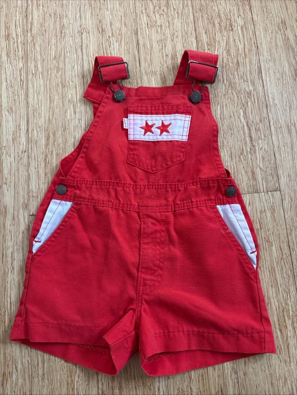 Toddler Vintage Little Levi’s Red stars Denim Short Overalls Shortalls Sz 4T